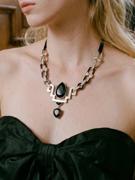 Tulip Reversible Necklace in Silver and Black