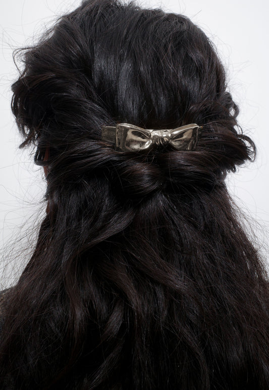 Bow Hair Barrette in Silver