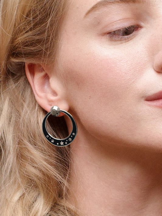 Tara Convertible Hoop Earring in Silver and Black