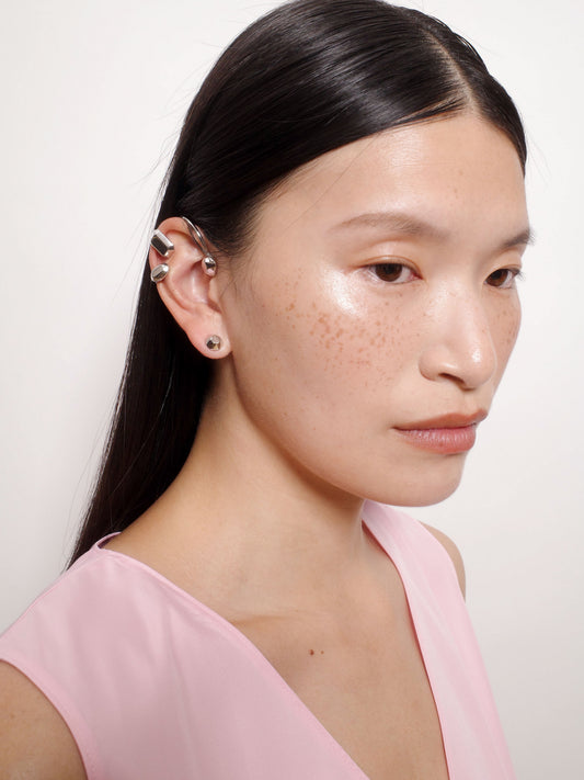 Cecilia Faceted Ear Clip in Silver