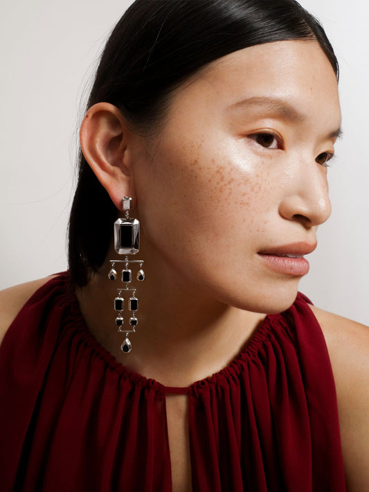 Odile Convertible Earrings in Silver and Black