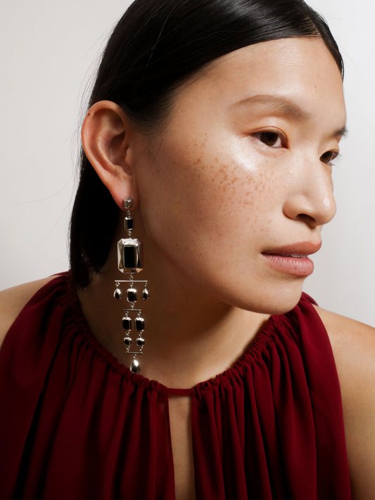 Odile Convertible Earrings in Silver and Black