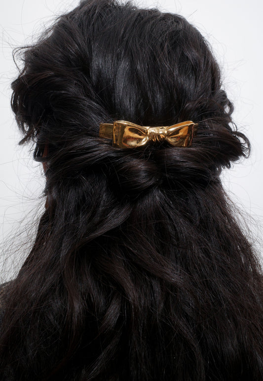 Bow Hair Barrette in Gold