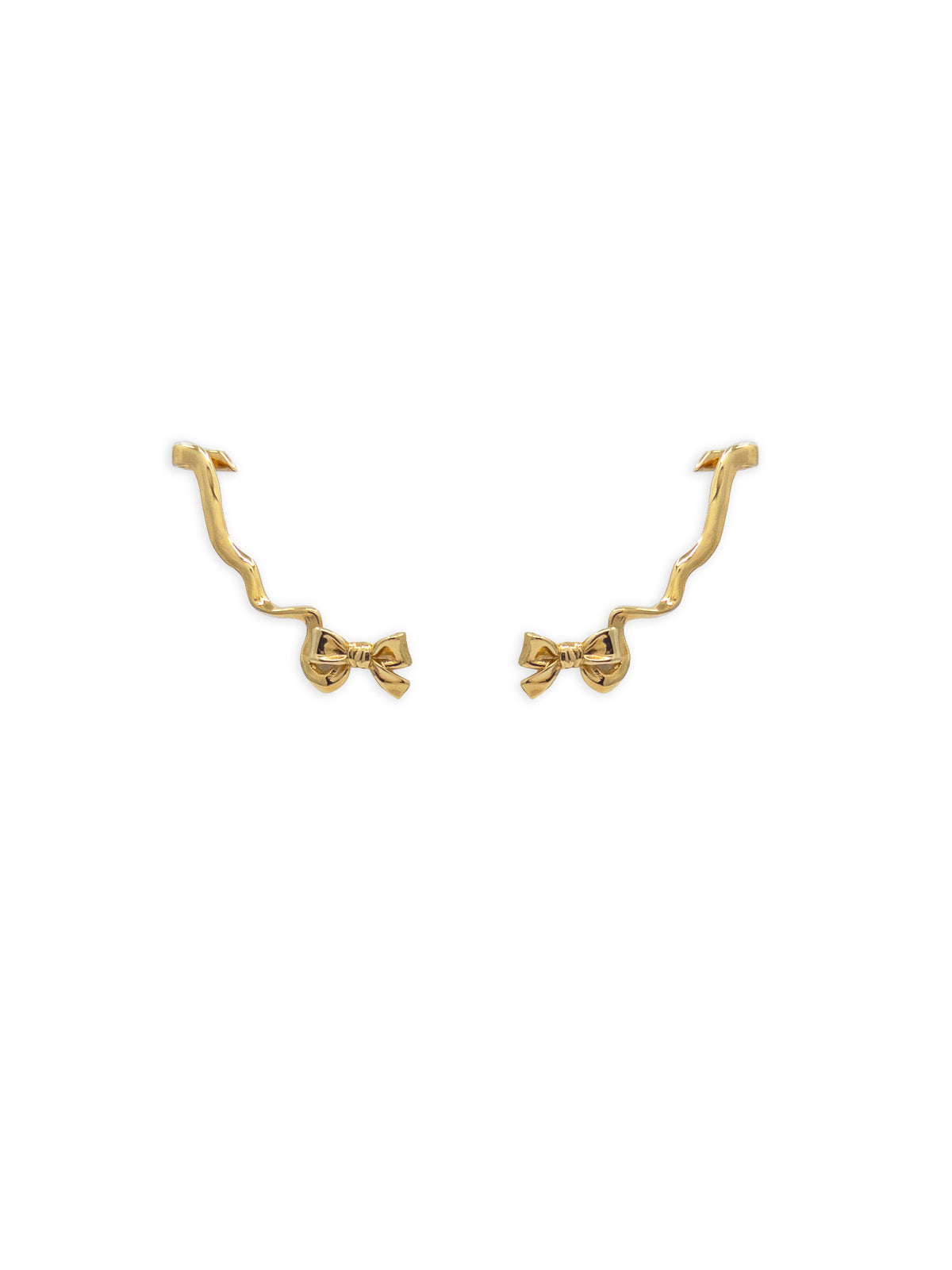 Bow Climber Earrings in Gold