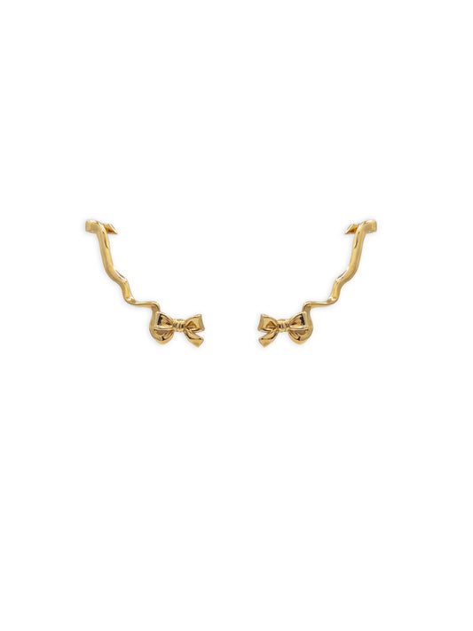 Bow Climber Earrings in Gold