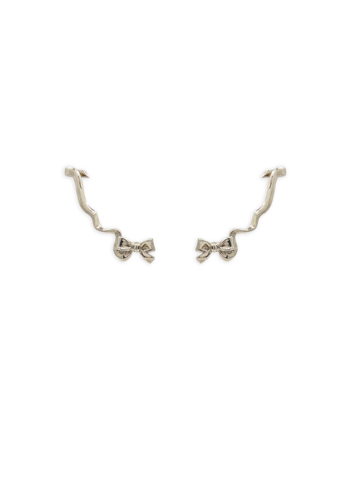 Bow Climber Earrings in Silver