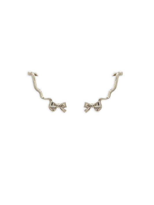 Bow Climber Earrings in Silver