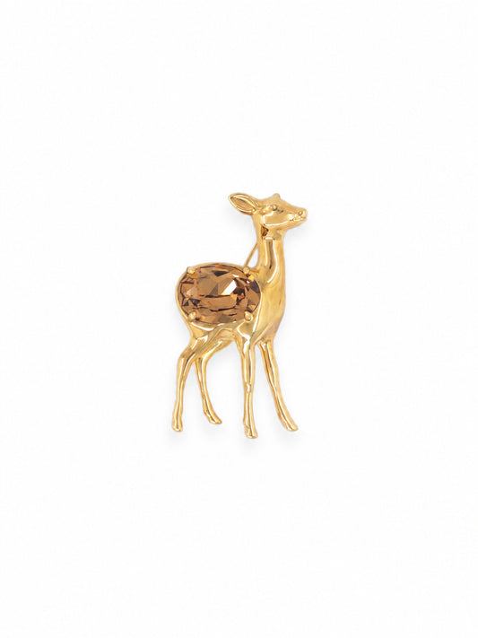 Fawn Brooch in Gold with Caramel Crystal
