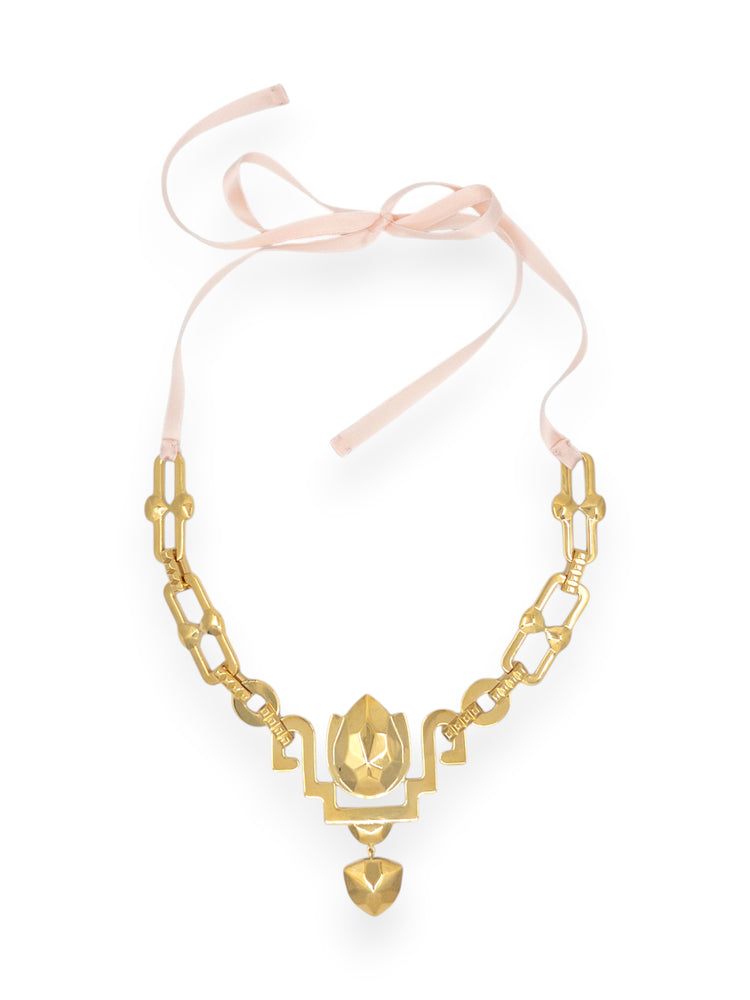 Tulip Reversible Necklace in Gold and Caramel