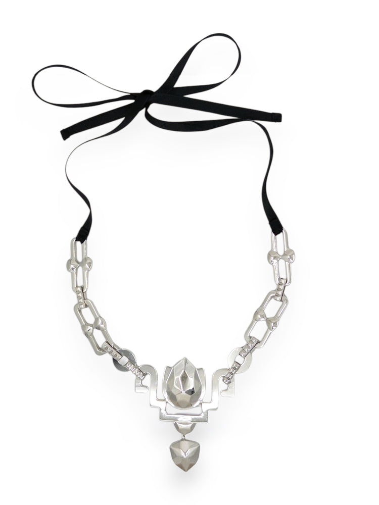 Tulip Reversible Necklace in Silver and Black