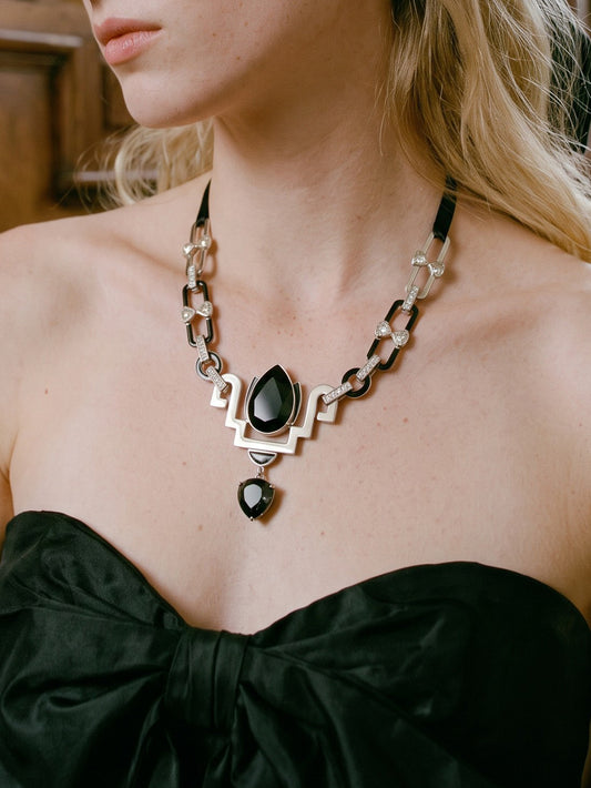 Tulip Reversible Necklace in Silver and Black